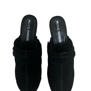 Michael Shannon Black Suede Studded Clog Mules - Women’s 9M